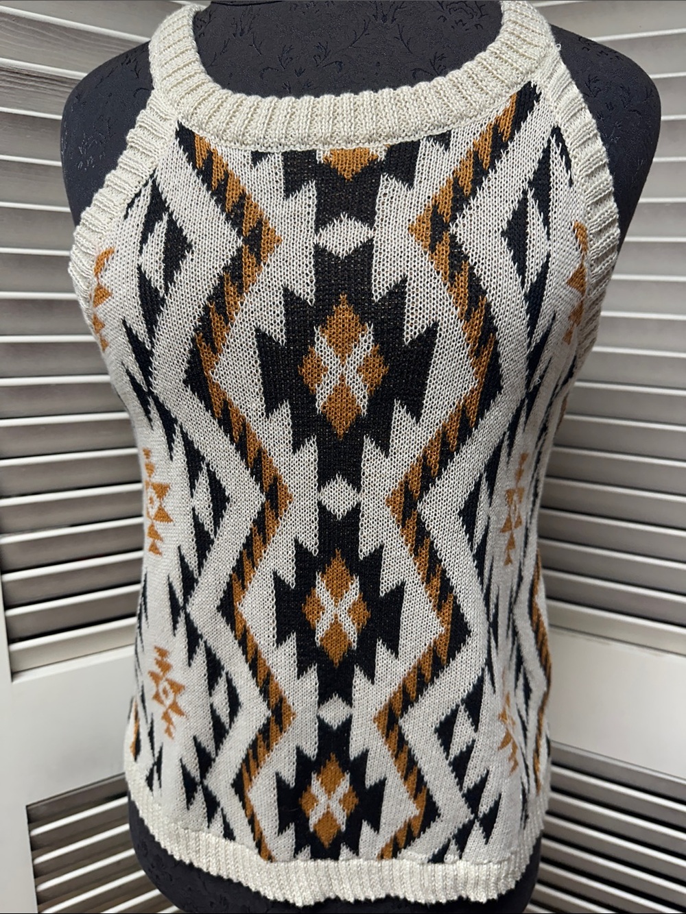 Cream Aztec Off-the-Shoulder Sweater Tank